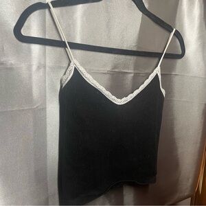 Out From Under Black and White Ribbed Lace-Trim Cami Tube Top